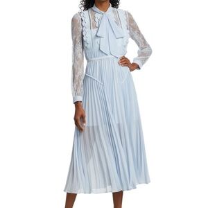 Self Portrait Bow Neck Chiffon Scallop midi dress